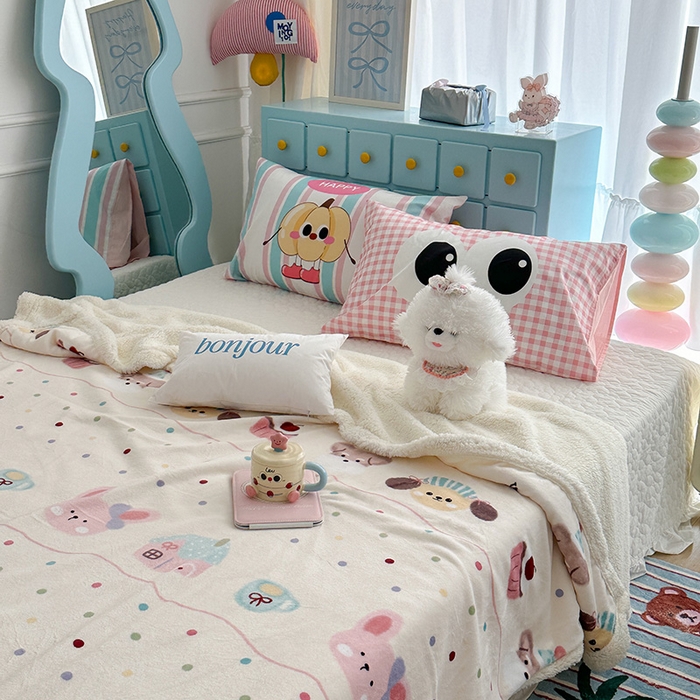 91家纺网 家纺一手货源 找家纺 昔可家纺 2024新款羊羔绒牛奶绒毛毯系列（三）-卡通系列 萌宠小窝