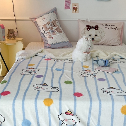 昔可家纺 2024新款羊羔绒牛奶绒毛毯系列（三）-卡通系列 蓝波纹奶狗