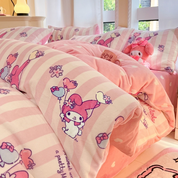 91家纺网 家纺一手货源 找家纺 2024新款三丽鸥牛奶绒小版四件套 牛奶绒小版-气球美乐蒂