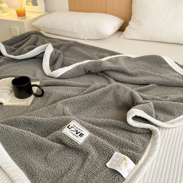91家纺网 家纺一手货源 找家纺 沐棉 2024新款羊羔绒泰迪绒毛毯 绅士灰