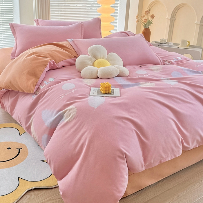 91家纺网 家纺一手货源 找家纺 优尚家纺 2025新款全棉磨毛纯棉喷气印花清新轻奢款四件套 清新款-羽梦轻纱