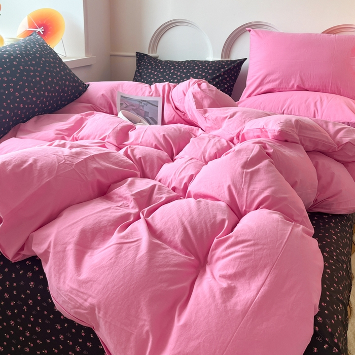 91家纺网 家纺一手货源 找家纺 千朵 2024新款全棉水洗棉混搭双拼四件套 繁花粉