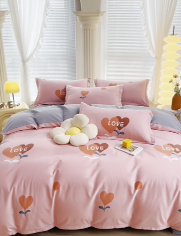 91家纺网 家纺一手货源 找家纺 优尚家纺 2025新款全棉磨毛纯棉喷气印花清新轻奢款四件套 清新款-绯心绣语