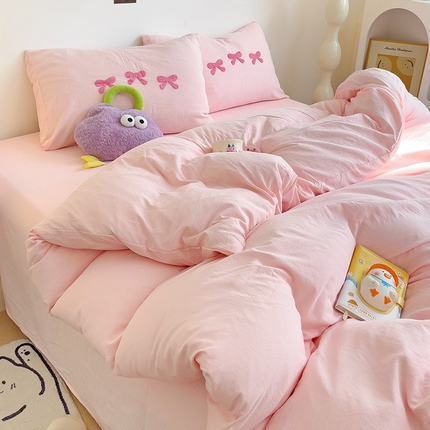 91家纺网 家纺一手货源 找家纺 （总）艾特你 2025新款水洗棉蝴蝶结系列四件套宿舍三件套