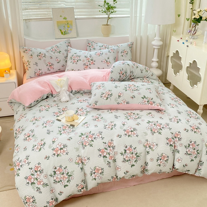 91家纺网 家纺一手货源 找家纺 悦织湾家纺 2025新款轻奢北欧风小清新印花水洗棉四件套 丁香花