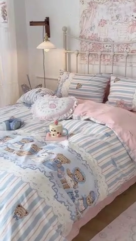 91家纺网 家纺一手货源 找家纺 昔可 2024新款13070全棉四件套系列（第三批） 洛可可小熊