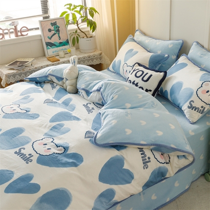 91家纺网 家纺一手货源 找家纺 (总）红粉佳人 2025新款棉加绒印花四件套