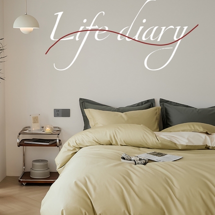 EH家居 2024新款长绒棉拼色四件套系列--英文版 茉莉黄