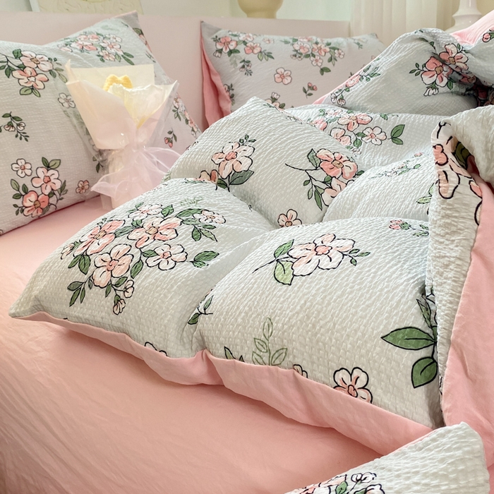 91家纺网 家纺一手货源 找家纺 悦织湾家纺 2025新款轻奢北欧风小清新印花水洗棉四件套 丁香花