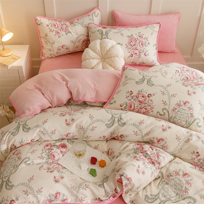 91家纺网 家纺一手货源 找家纺 红粉佳人 2025新款棉加绒印花四件套 牡丹亭