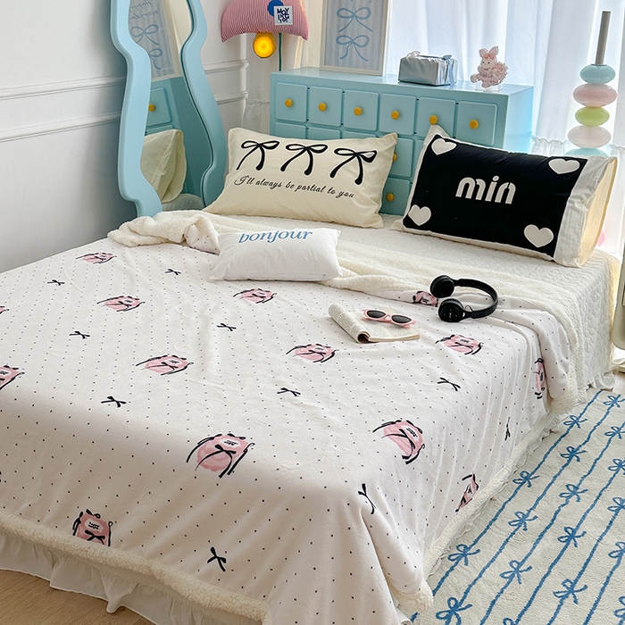 91家纺网 家纺一手货源 找家纺 昔可家纺 2024新款羊羔绒牛奶绒毛毯系列（三）-ins小清新系列 芭蕾蛋糕