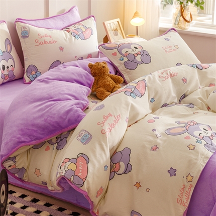 91家纺网 家纺一手货源 找家纺 (总）红粉佳人 2025新款棉加绒印花四件套