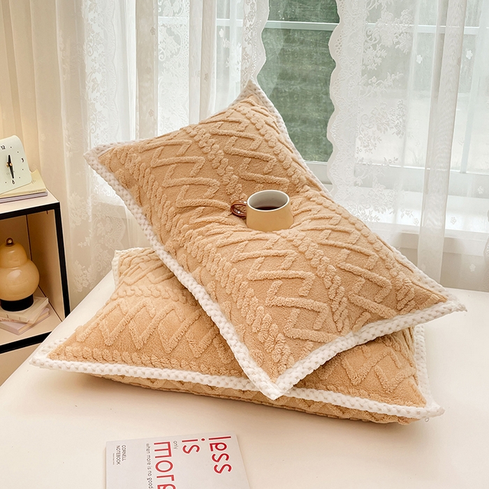 91家纺网 家纺一手货源 找家纺 梦舒羽  2025新款220克高克重塔芙绒枕套枕芯套宿舍枕头套单人一对装 优雅咖