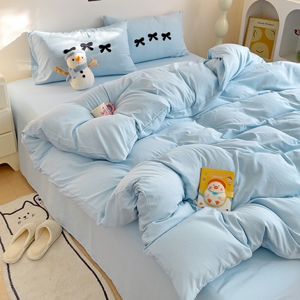 91家纺网 家纺一手货源 找家纺 （总）艾特你 2025新款水洗棉蝴蝶结系列四件套宿舍三件套