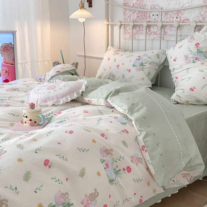 91家纺网 家纺一手货源 找家纺 昔可 2024新款13070全棉四件套系列（第三批） 夏日治愈兔