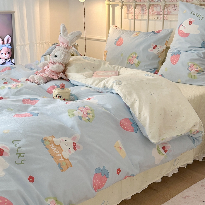 91家纺网 家纺一手货源 找家纺 昔可 2024新款13070全棉四件套系列（第三批） 草莓花束兔