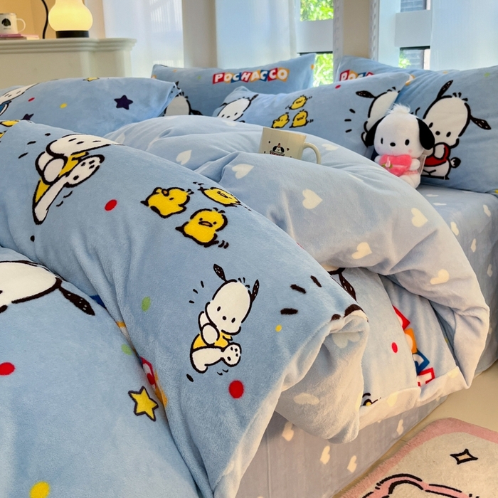 91家纺网 家纺一手货源 找家纺 2024新款三丽鸥牛奶绒小版四件套 牛奶绒小版-活力帕恰狗