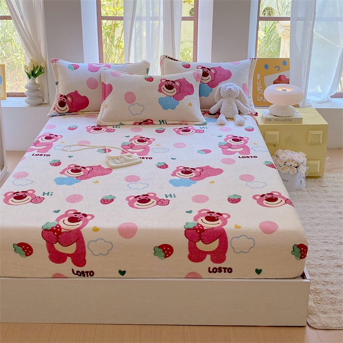 91家纺网 家纺一手货源 找家纺 凯儿家纺  2024新款加厚高克重印花系列单床笠 萌萌熊宝