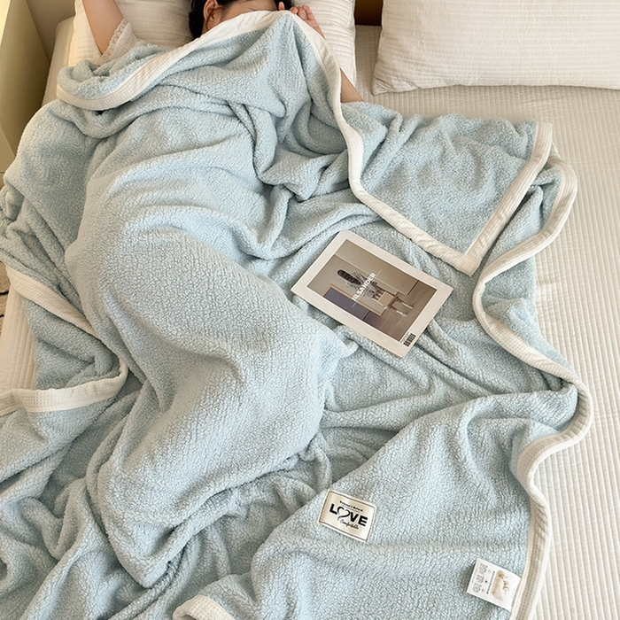 91家纺网 家纺一手货源 找家纺 沐棉 2024新款羊羔绒泰迪绒毛毯 湖蓝色