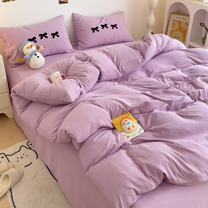 91家纺网 家纺一手货源 找家纺 （总）艾特你 2025新款水洗棉蝴蝶结系列四件套宿舍三件套