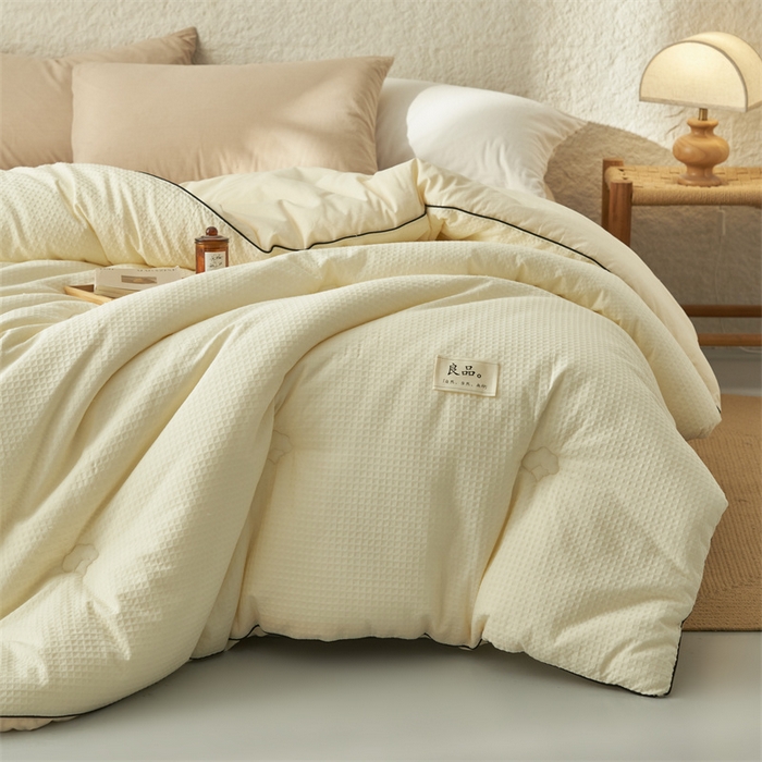 91家纺网 家纺一手货源 找家纺 2024新款b类纯棉华夫格提花100%新疆棉花冬被 风格二 华夫格棉花被-奶白