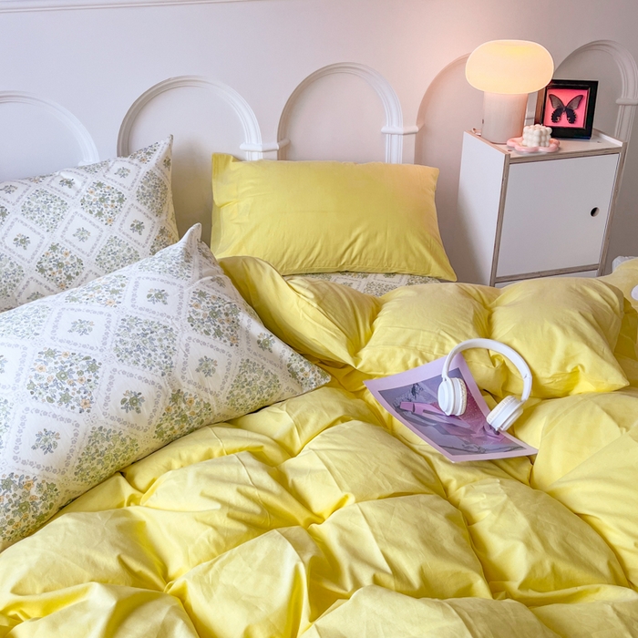 91家纺网 家纺一手货源 找家纺 千朵 2024新款全棉水洗棉混搭双拼四件套 若兮黄