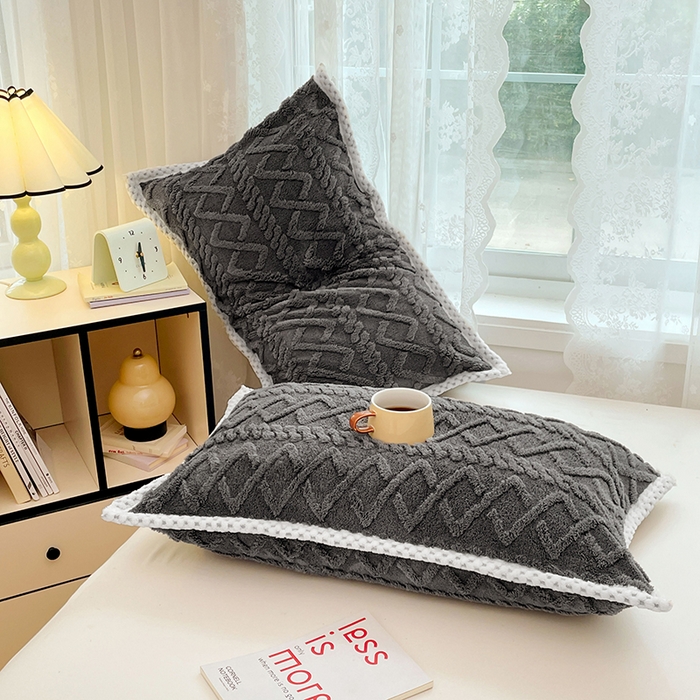 91家纺网 家纺一手货源 找家纺 梦舒羽  2025新款220克高克重塔芙绒枕套枕芯套宿舍枕头套单人一对装 至尊灰