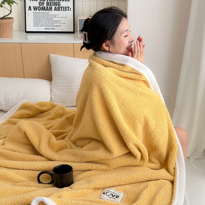 91家纺网 家纺一手货源 找家纺 沐棉 2024新款羊羔绒泰迪绒毛毯 柠檬黄