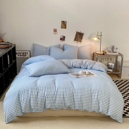 91家纺网 家纺一手货源 找家纺 （总）悦织湾家纺 2025新款日式简约格子水洗棉单品被套系列