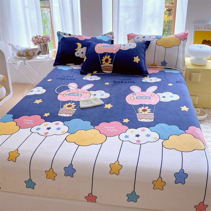 91家纺网 家纺一手货源 找家纺 凯儿家纺  2024新款加厚高克重印花系列单床笠 天空之旅