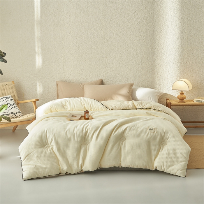 91家纺网 家纺一手货源 找家纺 2024新款b类纯棉华夫格提花100%新疆棉花冬被 风格二 华夫格棉花被-奶白