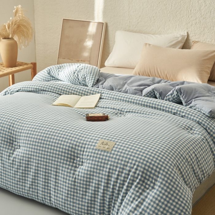 91家纺网 家纺一手货源 找家纺 2024新款b类无印风100%新疆棉花冬被被子被芯 无印风-天蓝小格