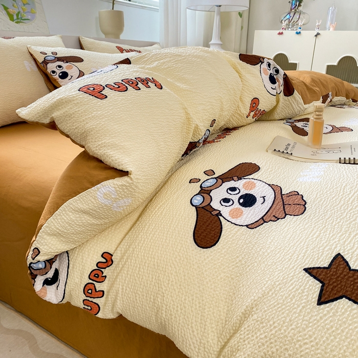 91家纺网 家纺一手货源 找家纺 悦织湾家纺 2025新款轻奢北欧风小清新印花水洗棉四件套 飞行狗