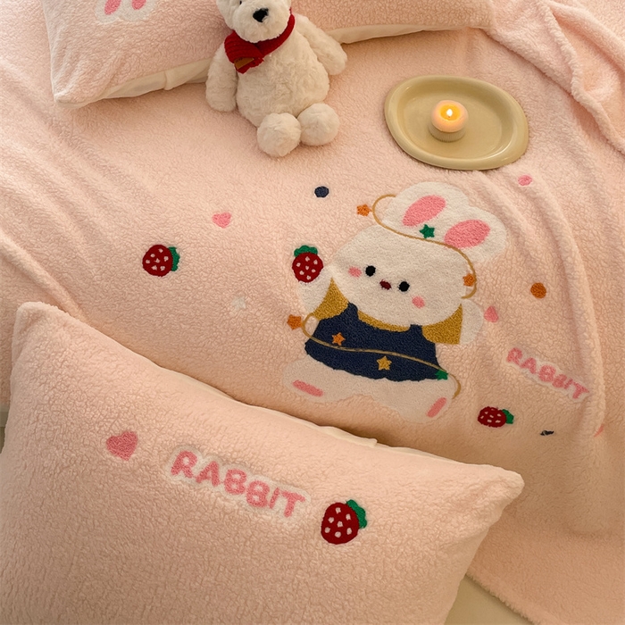 91家纺网 家纺一手货源 找家纺 川悦生活 2024新款双面高克重雪花绒卡通羊羔绒泰迪绒毯子毛毯 毛毯甜蜜兔妮