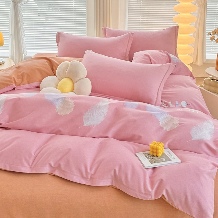 91家纺网 家纺一手货源 找家纺 优尚家纺 2025新款全棉磨毛纯棉喷气印花清新轻奢款四件套 清新款-羽梦轻纱