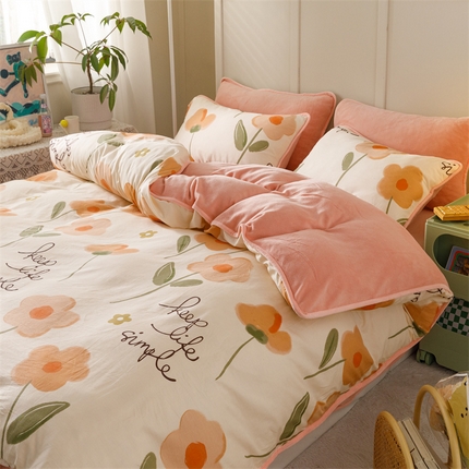 91家纺网 家纺一手货源 找家纺 (总）红粉佳人 2025新款棉加绒印花四件套