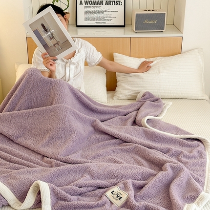 91家纺网 家纺一手货源 找家纺 沐棉 2024新款羊羔绒泰迪绒毛毯 星辰紫