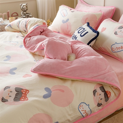 91家纺网 家纺一手货源 找家纺 (总）红粉佳人 2025新款棉加绒印花四件套