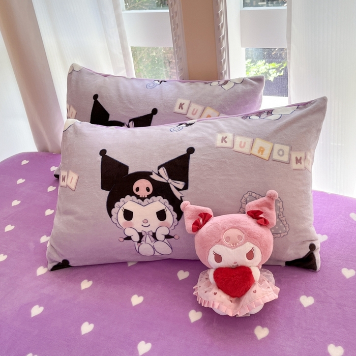 91家纺网 家纺一手货源 找家纺 2024新款三丽鸥牛奶绒小版四件套 牛奶绒小版-星星库洛米