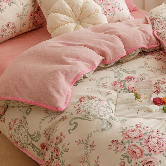 91家纺网 家纺一手货源 找家纺 红粉佳人 2025新款棉加绒印花四件套 牡丹亭