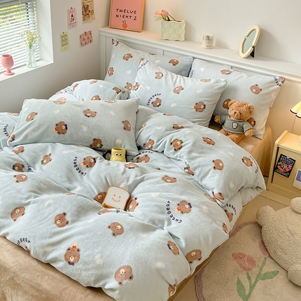 2024新款200g加厚防静电牛奶绒小清新四件套 绒-领带熊