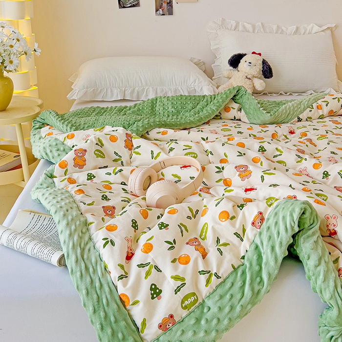 91家纺网 家纺一手货源 找家纺 宜梦家居【需要买家秀请联系老板】 2025新款A类纯棉婴儿绒豆豆被四季夏凉春秋被子冬被芯 熊熊橘子
