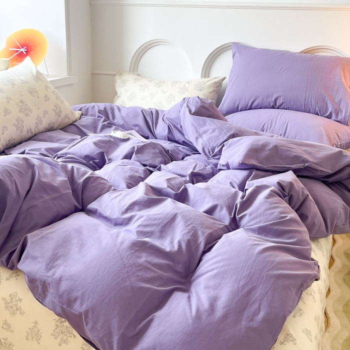 91家纺网 家纺一手货源 找家纺 千朵 2024新款全棉水洗棉混搭双拼四件套 妍语紫