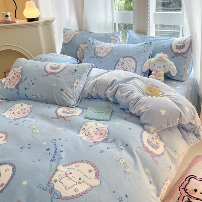 91家纺网 家纺一手货源 找家纺 2024新款三丽鸥牛奶绒小版四件套 牛奶绒小版-蓝色玉桂狗