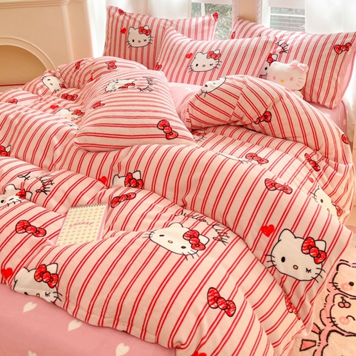 91家纺网 家纺一手货源 找家纺 2024新款三丽鸥牛奶绒小版四件套 牛奶绒小版-高贵KT猫