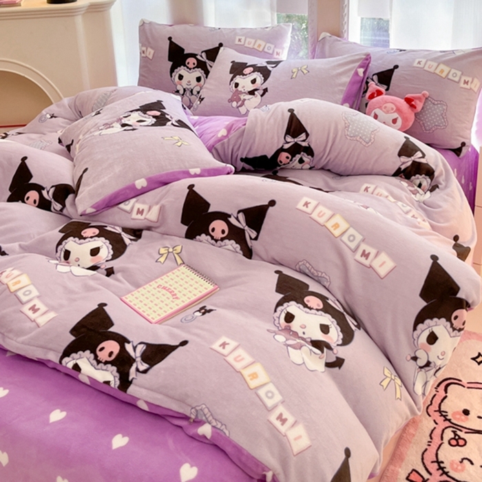 91家纺网 家纺一手货源 找家纺 2024新款三丽鸥牛奶绒小版四件套 牛奶绒小版-星星库洛米