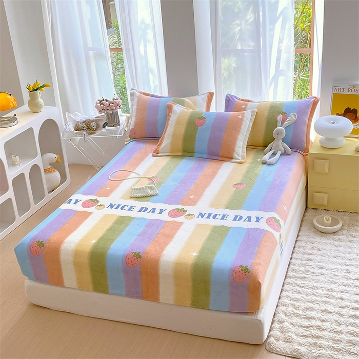 91家纺网 家纺一手货源 找家纺 凯儿家纺  2024新款加厚高克重印花系列单床笠 彩虹甜心