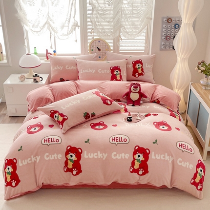 91家纺网 家纺一手货源 找家纺 （总）鸿羽樱（鸿羽樱）家纺 2025新款直播热款小清新牛奶绒四件套