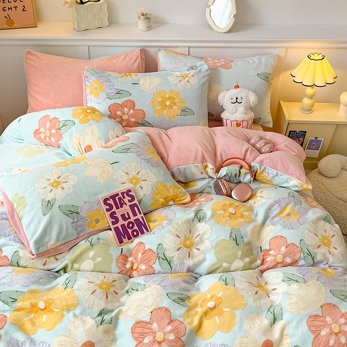 91家纺网 家纺一手货源 找家纺 （总）2024新款200g加厚防静电牛奶绒小清新四件套