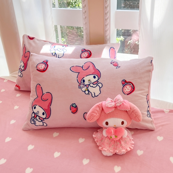 91家纺网 家纺一手货源 找家纺 2024新款三丽鸥牛奶绒小版四件套 牛奶绒小版-雪糕美乐蒂